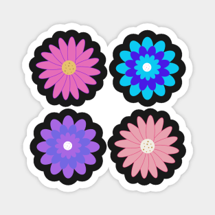 Colourful Retro Flowers Magnet