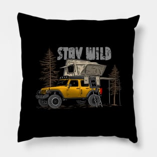 Stay Wild Jeep Camp - Adventure Yellow Jeep Camp Stay Wild for Outdoor Jeep enthusiasts Pillow