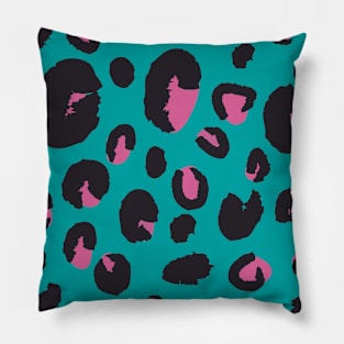 Pink on Teal Leopard Pillow