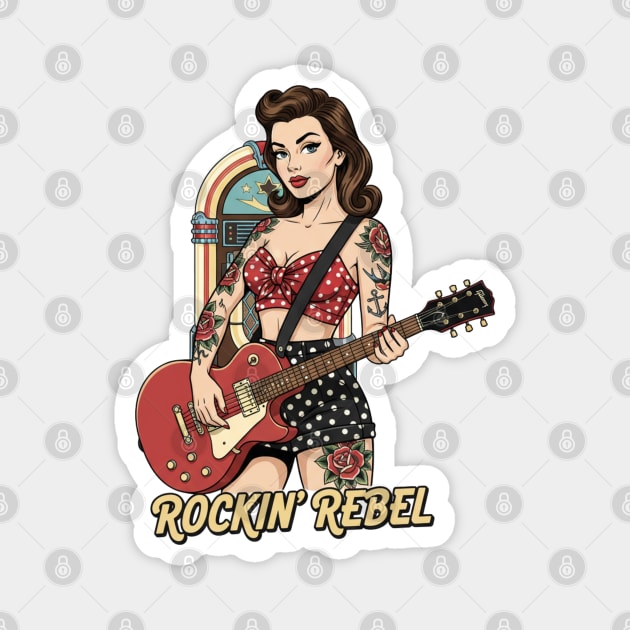 Rockin Rebel Pin-Up Vintage 1950s Retro Girl Art Magnet by Vintage Retro Prints by RDR Design