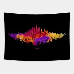 Chicago City Skyline - Colorful Watercolor silhouette on Black Background Tapestry