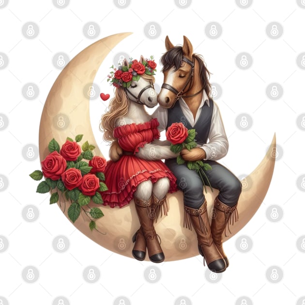 Valentine Horse Couple on Moon by Chromatic Fusion Studio