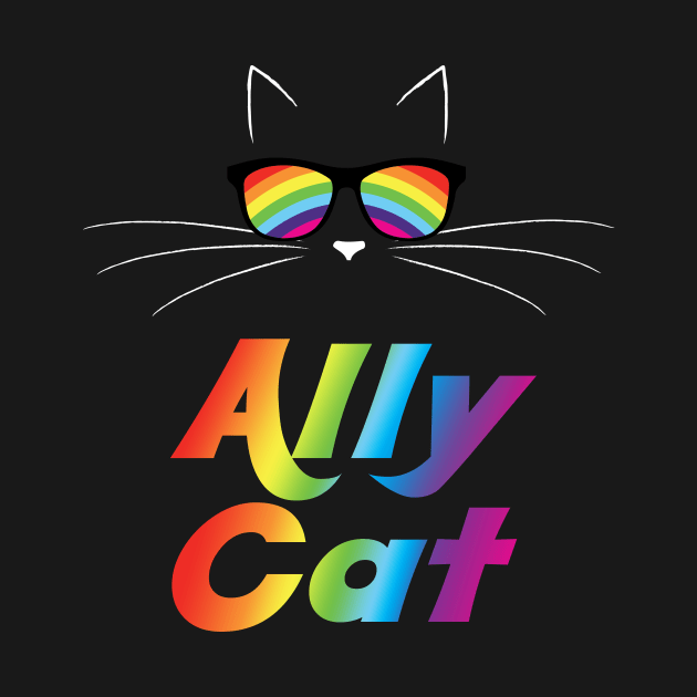 Ally Cat Gay Pride Kitty Face With Rainbow Sunglasses by glintintheeye