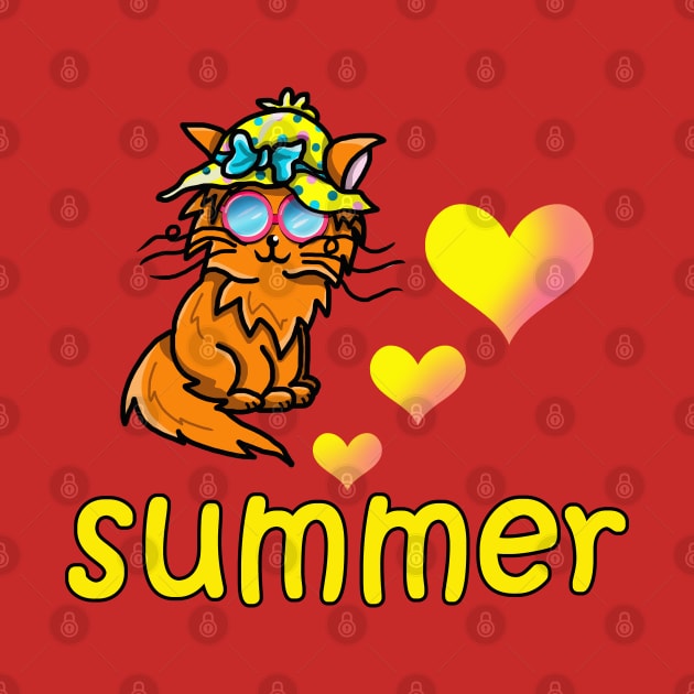 Cartoon cat in a summer hat and sunglasses by cuisinecat