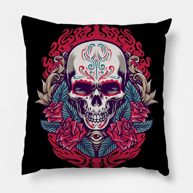 sugar skull on fair Pillow by Spring Moon