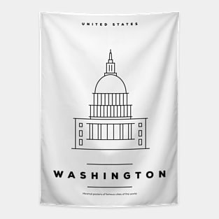 Washington Minimal Black Line Design Tapestry