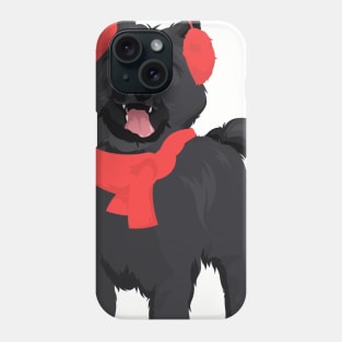 Winter Black Cairn Terrier Dog with Red Ear Muff and Shawl T-Shirt for Dog Lovers Phone Case