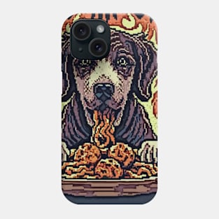 pixel art dog eating spaghetti in Hell Phone Case