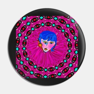 Blue Hair and Pink Cheeks Pin