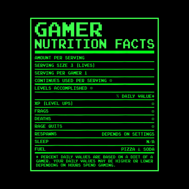 Gamer Nutritional Facts - Funny Gamer Video Game by ChrifBouglas