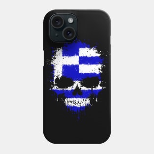 Chaotic Greek Flag Splatter Skull Phone Case