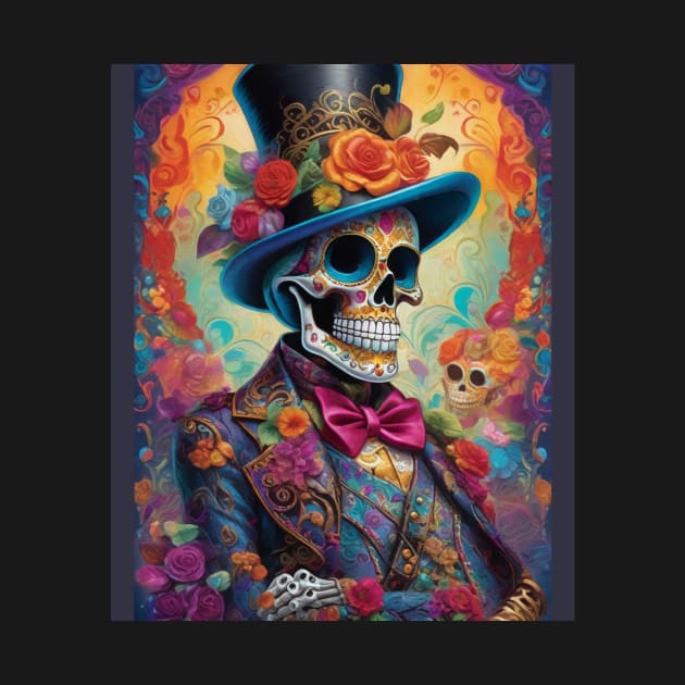 Vivid Celebration: Sugar Skull Dapper Skeleton Delight by ImaginativeInkPOD