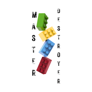 Master Destroyer Lego Brick White Vertical Text T-Shirt