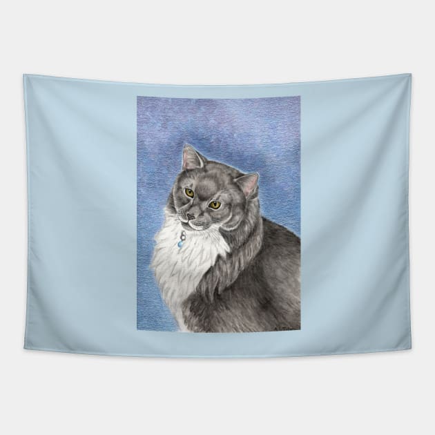 Grey and White Cat Tapestry by WolfySilver