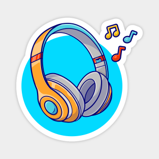 Headphone Listening Music With Tune and Note Music Cartoon Vector Icon Illustration Magnet