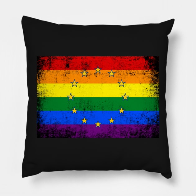 European Union LGBTQ Pride Grunge Flag Pillow by popkulturniy