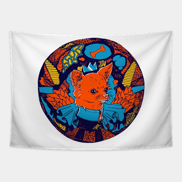 Orange Blue Circle of the Chihuahua Tapestry by kenallouis