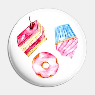 Watercolor Cake Slice Cupcake Donut Doughnut Illustration Cute Pin