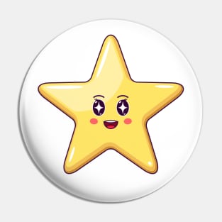 Cartoon Kawaii Golden Star with Star Strucking Face Pin