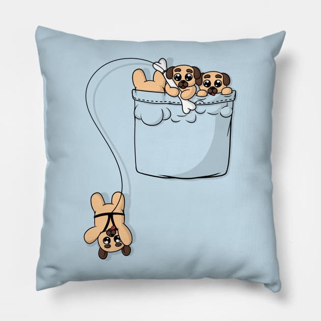 Cute Pocket Pugs Pillow by Beka