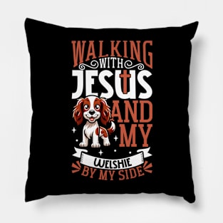 Jesus and dog - Welsh Springer Spaniel Pillow