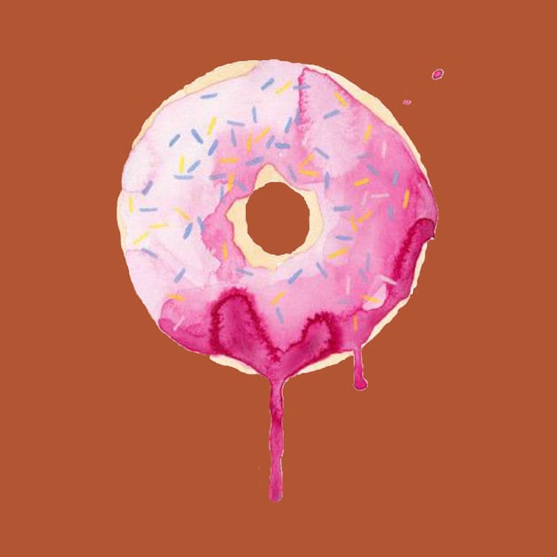 Cute Big Pink Donut Flowing watercolor design art by Bezra