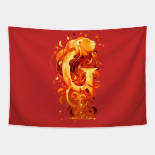 Fiery Lion and the Letter G - Fantasy Tapestry