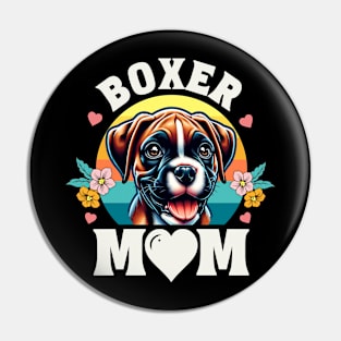 Colorful Boxer Mom Retro Sunset Dog Lover Pin