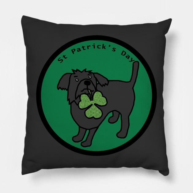 St Patricks Day with Cute Dog and Shamrock Pillow by ellenhenryart