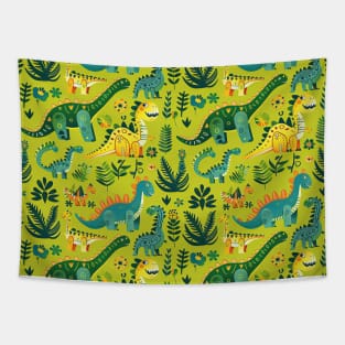 Delightful Dinosaurs in Enchanted Garden Pattern Tapestry