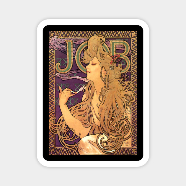 Art Nouveau Mucha Cigarette Ad Painting Young Woman Smoking Art