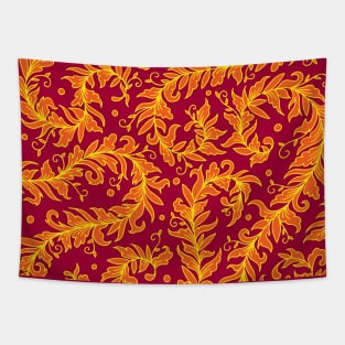 Lacy Leaves Red and Orange Palette Tapestry