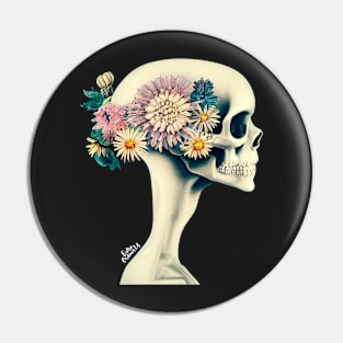 Skull with floral crown Pin