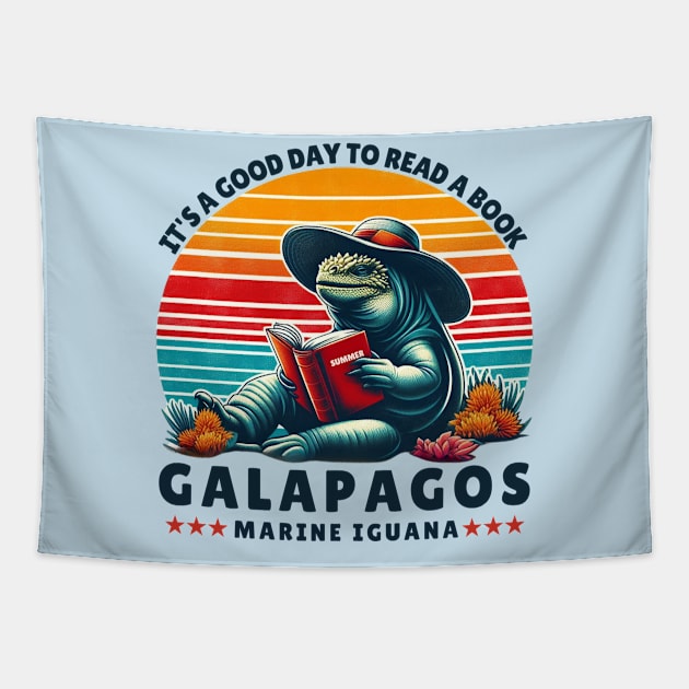 Galapagos marine iguana reading a book Tapestry by TRACHLUIM