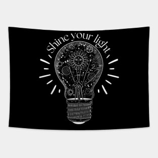 Inspirational quote Shine your light and graphic light bulb with astrology illustrations Tapestry