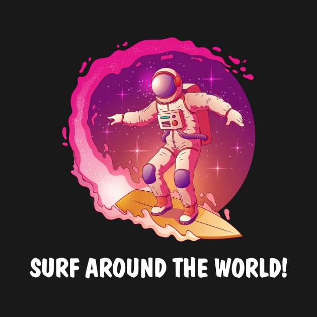 Astronaut in spacesuit standing on surfboard and surfing in milky way stars by SweetMay