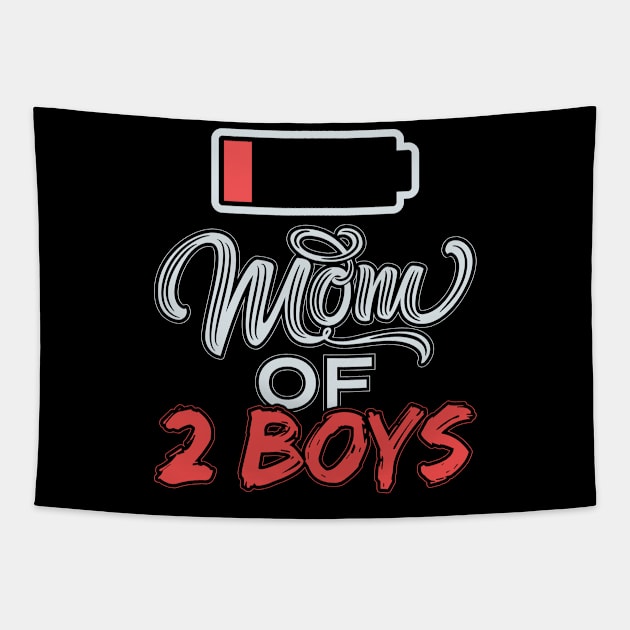 Mom of 2 Boys Funny Mommy Low Battery Tapestry by aneisha