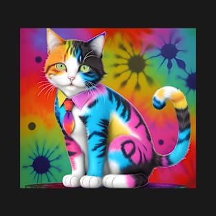 Tie dye cat with vibrant colors T-Shirt