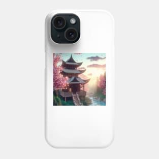 Ancient Temple among the Sakura Trees and Forest Rivers Phone Case