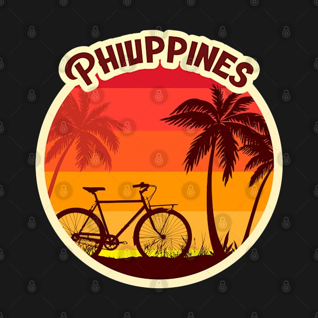 Philippines Sunshine in a Beach with a Lonely Palm Tree and Bicycle T-shirt by AbsurdStore