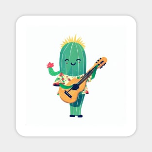 A cactus wearing a Hawaiian shirt and playing a ukulele Magnet