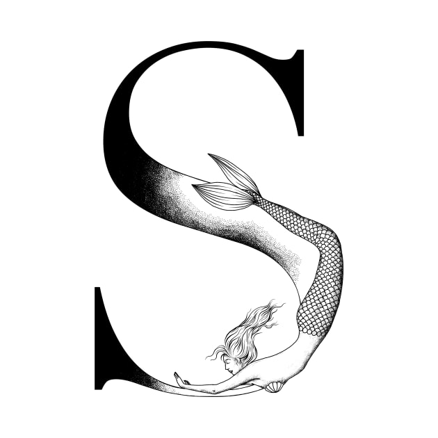 Mermaid Monogram S by Elizabeth Weglein Art