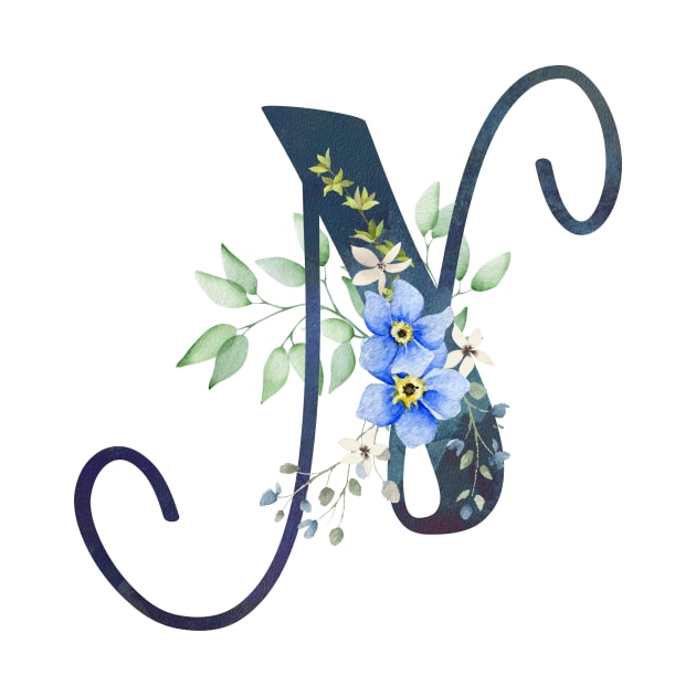 Floral Monogram N Wild Blue Flowers by floralmonogram