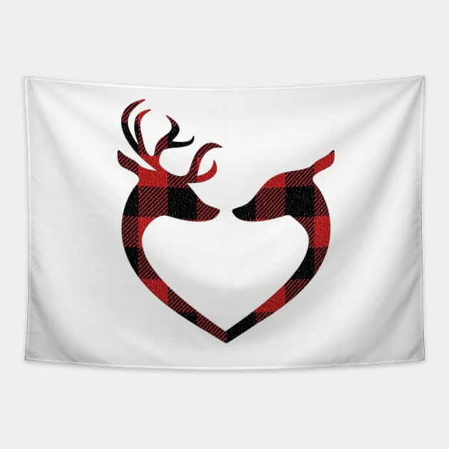 Red Plaid Deer Buck and Doe Heart Winter Gifts: Pillows, Bedding, Mugs & More! Tapestry by tamdevo1