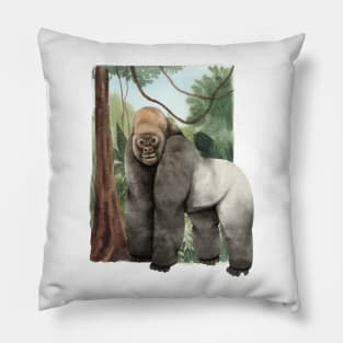 Watercolor gorilla staring Pillow