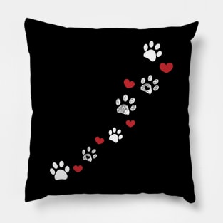 Paw prints and red hearts Pillow