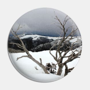 A snowstorm on a mountainside in Australia Pin