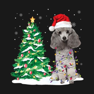 Poodle Santa Christmas Tree Lights T-Shirt