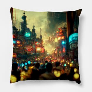 steampunk ctyscape aesthetic Pillow