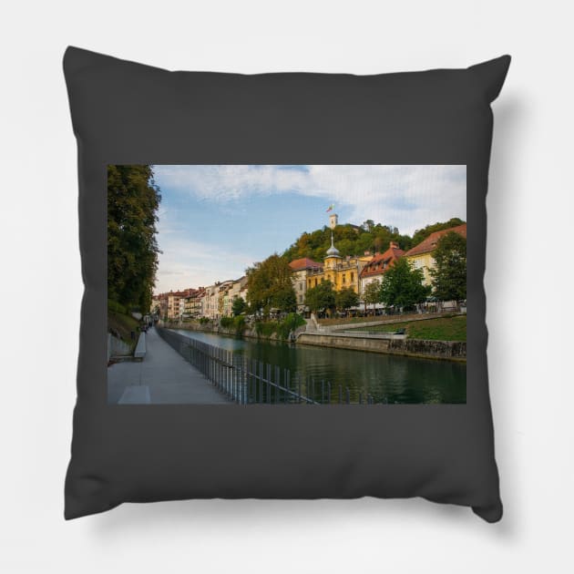 Ljubljanici River in Ljubljana, Slovenia Pillow by jojobob